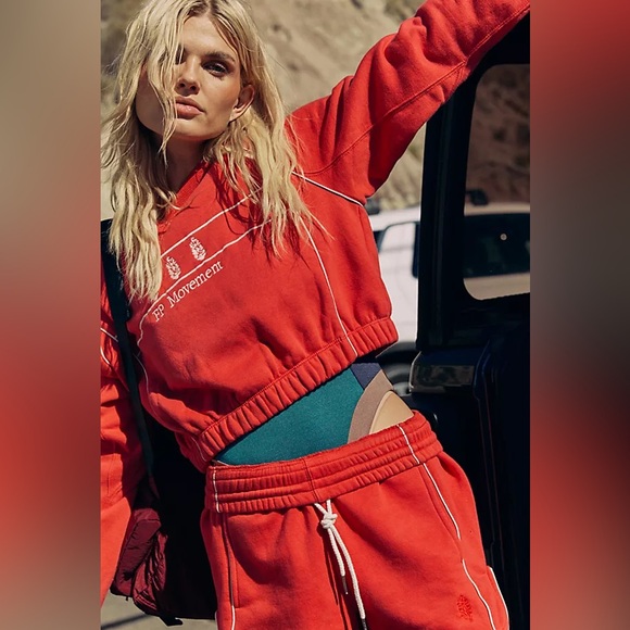 NWT Free People x FP Movement Seeing Double Shorts Set in Red Berry - Picture 10 of 16